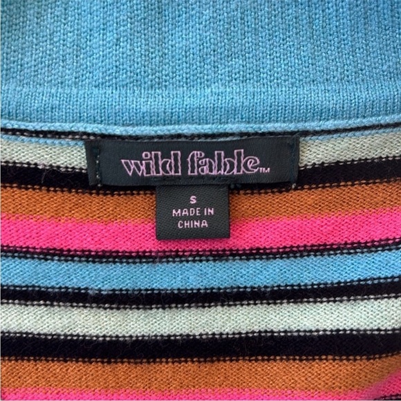 Wild Fable Multi Color Stripe Jacquard Sweater‎ Bodycon Cropped Polo Top - Picture 4 of 7